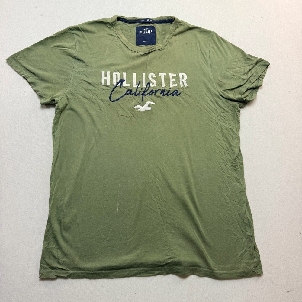 Hollister Graphic Tee Men Large Green Good Embroidered California Logo Shirt